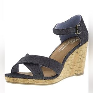 NWOB TOMS | Women's Sienna Wedge Sandals in black denim size 7.5